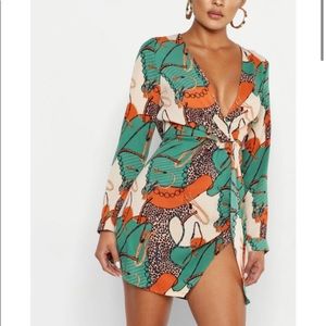 Boohoo Long Sleeve Wrap Dress